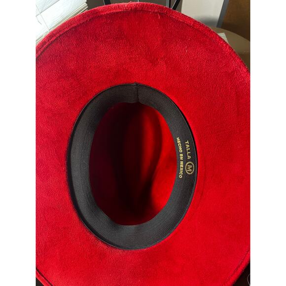 Red Wide Brim Felt Fedora Hat - M - Picture 6 of 7